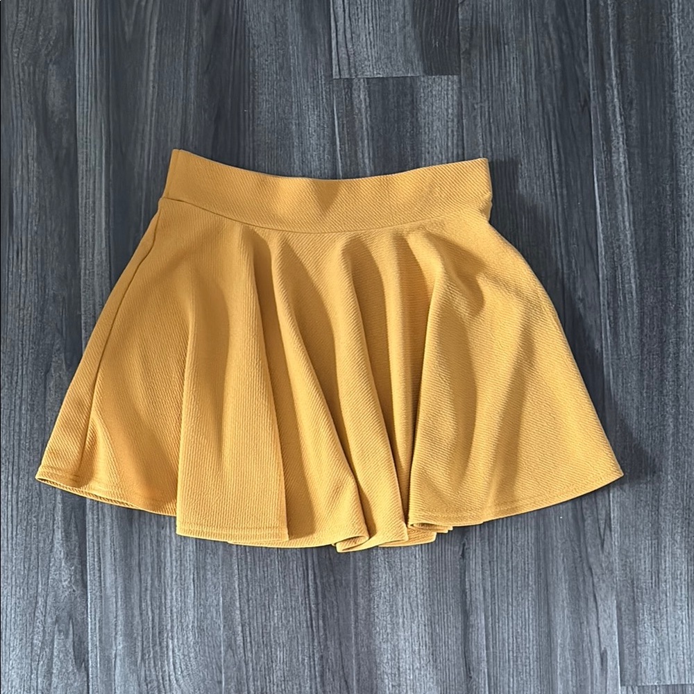 Yellow Pleated Skater Mini Skirt